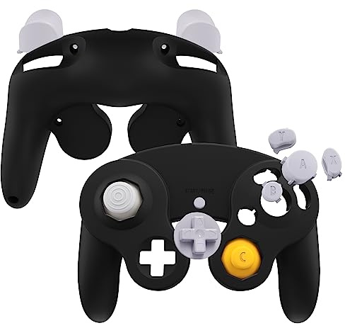 eXtremeRate Ersatz Grips Case Hülle kompatibel mit Nintendo Game Cube Controller, Griff Gehäuse & D-pad Trigger Thumbsticks Tasten Zubehör für NGC Gamecube Controller–KEIN Gamepad-Schwarz