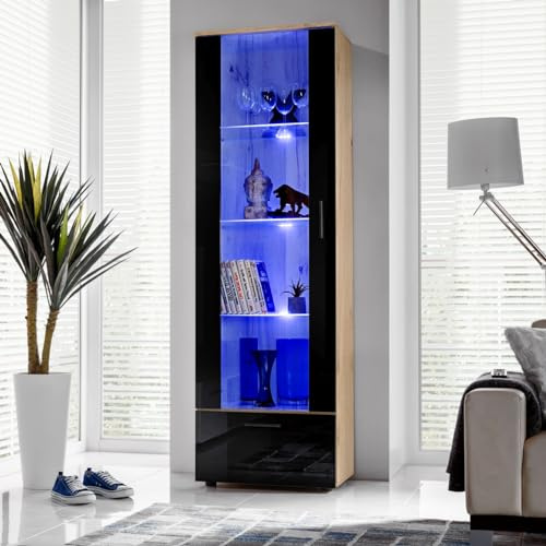 Komodee Vitrine Alessandria A1 Wotan/Schwarz 60x192x42 cm