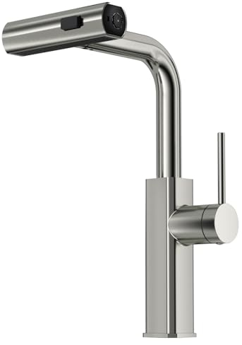 Wasserhahn Küche, SEMANEY Küchenarmatur Ausziehbar 3 Sprühfunktionen, Hochdruck Armatur Küche, Einhebel Spültischarmatur mit Brause, 360° Drehbar Mischbatterie Küche Edelstahl, Gebürstet