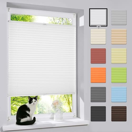 Plissee ohne Bohren Klemmfix Faltrollo Jalousie Weiß 40x130cm (BxH)