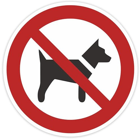 Cartel de 15 cm de diámetro – DIN EN ISO 7010 – DIN 4844 – ASR A1.3 – Señal de prohibición 150 mm para interior y exterior – Adhesivo de PVC – autoadhesivo (25, P021 perros prohibidos)