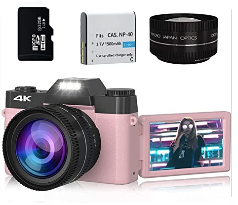 Videocamera Fotocamera digitale da 48 MP for fotografia 3quot;Flip Screen Videocamera Selfile Zoom 16X 4K Streaming Videocamera Multicolore Fotocamera digitale per vlogging ( Color : With Wide 01 , Si