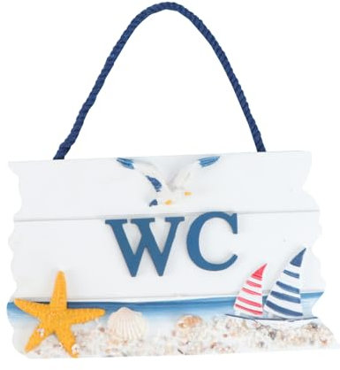 Ciieeo Ornements de Plage pour Salle de Bain Panneau de Porte de Wc Panneau de Salle de Bain Méditerranéen de Wc en Bois Élégant Et Décoratif
