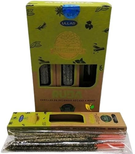 3 Cajas de Incienso Orgánico en Varillas Hecho a Mano 25gr x3 Hecho en India Resina y aceites Esenciales 100% Natural (Ruda)