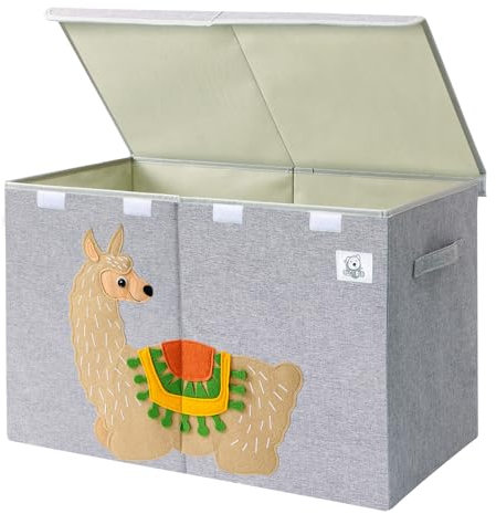 CLCROBD Foldable Large Kids Toy Chest with Flip-Top Lid, Collapsible Fabric Animal Toy Storage Box/Bin/Organizer/Basket/Trunk for Toddler, Children and Baby Nursery (Gray Llama)