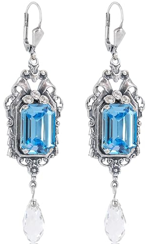 Vintage Ohrringe Silber Aquamarin Kristallen Chandelier Ohrringe NOBEL SCHMUCK
