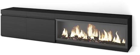 Skraut Home | Mueble TV | Televisión | Muebles de salón, almacenaje | 210 | para TV hasta 80 | Chimenea eléctrica XXL | Estilo Moderno | Negro