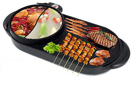 2-In-1 Electric Grill Hot Pot - Multifunctional BBQ and Hot Pot Double Pot Cooker - Portable Integrated Electric Baking Pan - Grilling and Hot Pot Experience