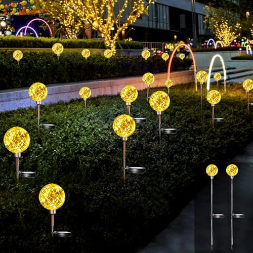 MXJFYY Outdoor Garden Solar Stake Lights, 2Pcs Wishing Ball Lights with 20 LEDs String Light, Globe Stake Lights Outdoor Decorative Lights for Garden, Patio, and Pathway Illumination（Warm White-2pcs）
