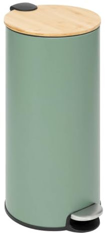 5five - Poubelle de Cuisine à Pédale Modern Color - Vert - 30 L - Couvercle Bambou, Seau Amovible, Fermeture Douce - Pour Maison, Bureau