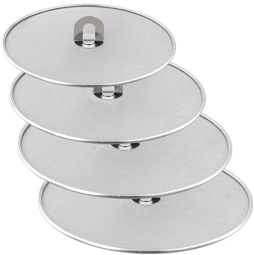 FAAING Paraschizzi in acciaio inox, 4 pezzi, protezione dagli schizzi, coperchio multifunzione per evitare schizzi di olio o schizzi d'acqua per padelle, 33 cm, 29 cm, 25 cm