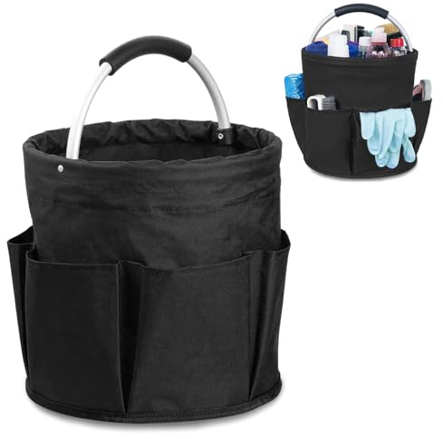 Esteopt Cleaning Caddy with Handle,Tool Bag with Handle,Cleaning Caddy Organiser,17L Bucket Tool Organizer Bag,Collapsible Garden Small Tools Bag,cleaning hamper basket,Multi pocket Craft (Black)