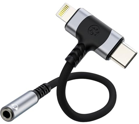Elitecran Lightning & USB-C to 3.5 mm Headphone Jack Adapter, 2 in 1 Headphone Adapter Compatible with 15/Pro Max/14/13/12/, Galaxy S24 Ultra S23 S21 S20 and More Type C Devices