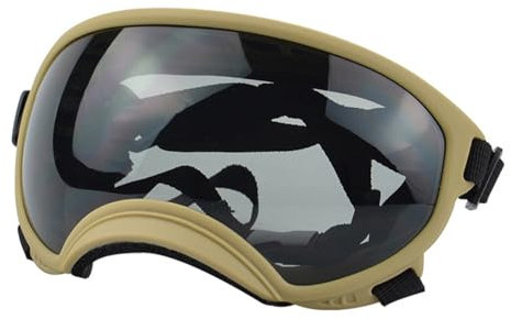 Hundesonnenbrille, Hundebrille, mittelgroße bis große Hunde, UV-Sonnenbrille, winddicht, staubdicht, schneefest, Haustierbrille mit verstellbarem Riemen (transparent mit khakifarbenem Rahmen, L)