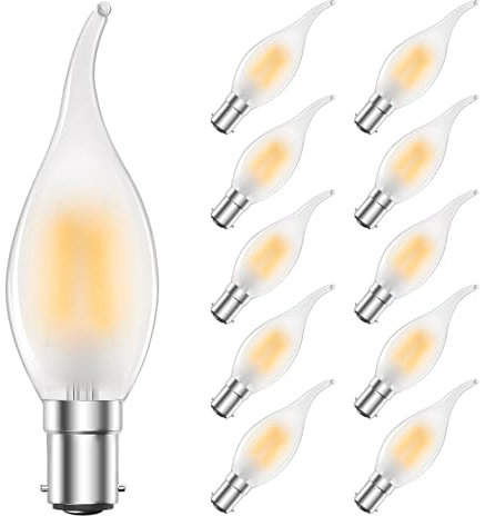 MZYOYO SBC Small Bayonet Light Bulbs,B15 4W LED Candle Bulb,Vintage Small Bayonet Candle Bulbs,C35 2700K Warm White,Equivalent 35W,350LM,230V,for Chandeliers,Ceiling Light,Frosted,Pack of 10