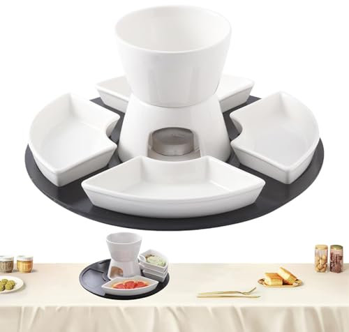 Ensemble À Fondue Au Chocolat – Ensemble De Bols À Fondue | Service À Fondue Avec Bougie Chauffe-plat Et 4 Assiettes, Kit De Pot À Fondue En Céramique | Ensemble De Casseroles À Fondue En Céramique Po