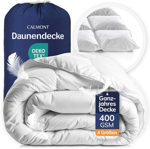 CALMONT Couette en Duvet - 135 x 200 cm - 100% Plumes et Duvet Extra Doux - Testé par des spécialistes pour Les Personnes souffrant d'allergies (240x220 cm, Couette Toutes Saisons)