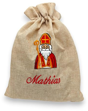 Personalisiertes Nikolaussackerl mit Name - weihnachtliche Bestickung - Motiv Nikolaus - Nikolaussack - Nikolausbeutel - Jutebeutel
