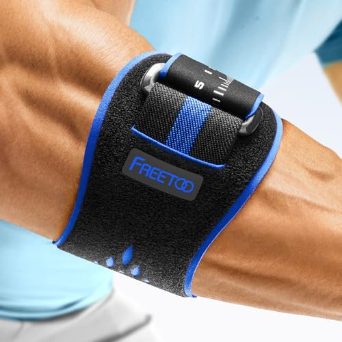 FREETOO Leichte Ellenbogenbandage Tennisarm Bandage, Ellenbogen Bandagen Herren und Damen für Kraftsport im Gym, Tennisarm Manschette für Rechts und Links, bei Golferarm, Epicondylitis, Schwarz/Blau