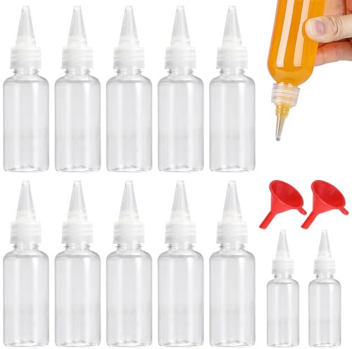 LoNinLoAn 12 Stück Plastik Squeeze Flasche, Spenderflasche, Quetschflasche mit Kappen, Dosierflasche, Saucenflasche mit Trichtern für Gewürze, Ketchup, Senf, Mayo, Olivenöl(10Stk 100ml, 2Stk 20ml)