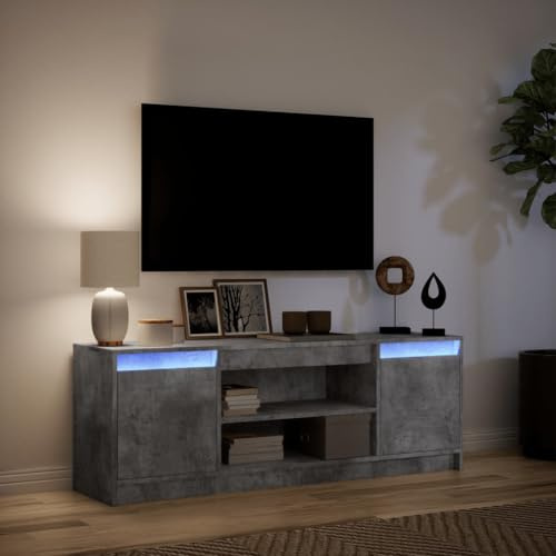 Festnight Meuble TV LED Banc TV 140 cm Meuble télé Table TV Meuble de Salon Table Television Salon Meubles pour Audio/vidéo-Gris béton-139.5 cm