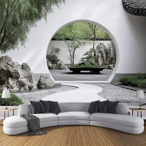 DLERFLOVR Papier Peint Panoramique Paysage De Jardin Chinois Soie - 300X210Cm Papier Peint Géant 3D Salon Chambre Salle À Manger Chambre D'Enfant Papier Peint Décoration Murale - Montagne Végétale