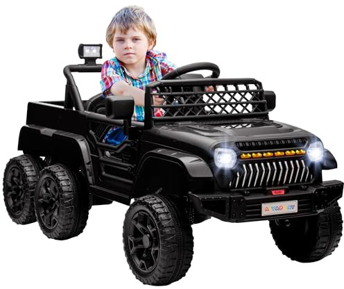 AIYAPLAY Kinder Elektroauto, 12 V Geländewagen mit 2,4G Fernbedienung， Anhänger, 4x4-Antrieb/2x2-Antrieb Kinderfahrzeug mit LED-Lichte, Sanft-Start, Musik, Hupe, 2,5-4 km/h, 3-8 Jahre, Schwarz