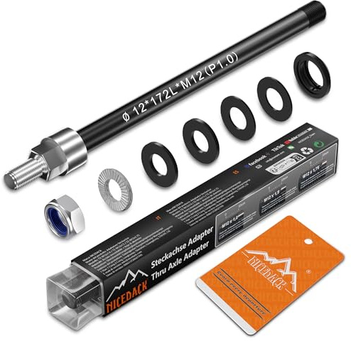 NICEDACK Axe enfichable M12 x 1,0-160-172 mm avec adaptateur pour remorque de vélo, compatible avec moyeu 142-148, longueur de tige réglable