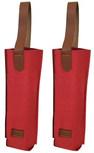 ZWWOGE 2 Stück weintasche roter Filz-geschenktüten flaschen für Weinflaschen mit Griff, für Geschenk, Hochzeit, Taufe, Geburtstag
