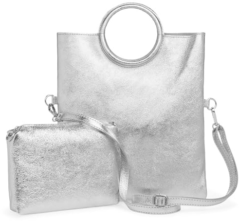 Caspar 2 in 1 Leder Set Umhängetasche mittelgroße Damen Handtasche Crossbody Bag mit herausnehmbarer Innentasche - CLASSIC LINE - Modell No.836 - Made in Italy