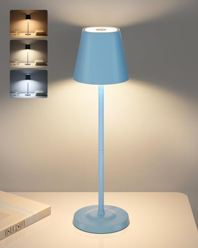GOODEA Lampe de Table Sans Fil - 3 Hauteurs Réglables et 3 Températures de Couleur-5500mah-Gradation Sans Pôle-Lampe de Table Rechargeable Pour Intérieur et Extérieur Avec USB - C（1 pièces, bleu）