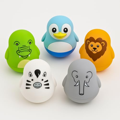 TensCare Zoo Friends Set 5 – Pinguin, Löwe, Elefant, Zebra, Krokodil, LCD/LED, Silikon, BPA-frei, lange Akkulaufzeit