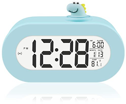 DTKID Digitaler Wecker Kinder, Datum/Temp, Snooze, Hintergrundlicht (Blau) | Datum, Temperatur, Snooze, Automatische Hintergrundbeleuchtung, 12/24H, Batteriebetrieben