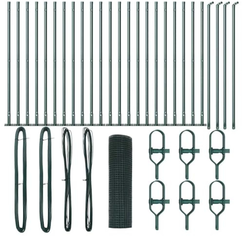 vidaXL Set di Recinzione in Filo Saldato con 13 Pali Flangiati Verde 0.6X50 m Resistente Acciaio Rivestito in Plastica per le necessità di Installazione di Recinzione all'aperto Set Soluzione Fornit