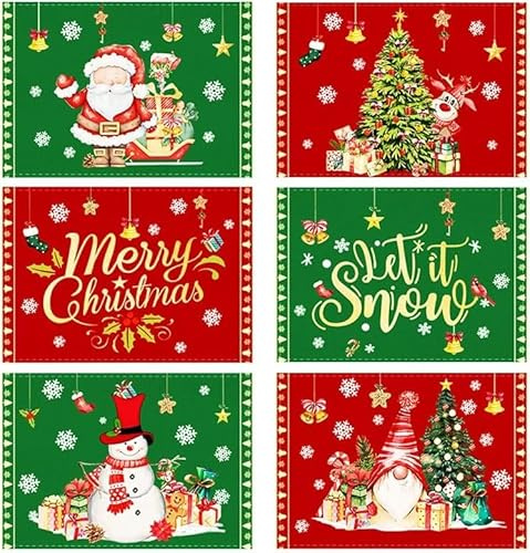 VITEVER Platzset Weihnachten 6er Set, Pixel-Stil Tischset Weihnachten Abwaschbar, 32x45cm Leinen Platzdeckchen Stoff, Rentier Tischdeko für Party und Tisch Weihnachtsdeko