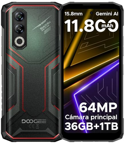 DOOGEE Blade 20 MAX Telefono Movil Irrompible, 36GB RAM 1TB ROM Móvil Resistente, 11800mAh/33W, Helio G100, 6.6 120Hz Movils Android 15, 64MP+20MP+16MP, NFC/4G Dual SIM/Face ID Movil para Mayores