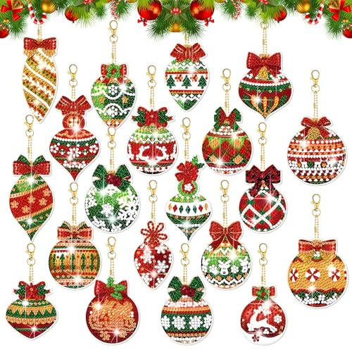 COONE 20 Stück 5d Diamond Painting Weihnachten Anhänger,Diamond Painting Schlüsselanhänger,Schlüsselanhänger Weihnachten,Kann an Weihnachtsbäume, Geschenkboxen Und Grußkarten