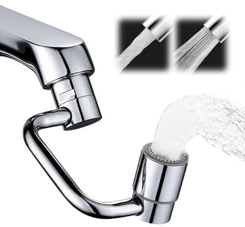 KENPOJO Drehbarer Wasserhahn Verlängerung 1080° Multifunktionaler, Wasserhahn Aufsatz mit 2-Fach Einstellbarer Perlator, Wassersparender Faucet Extender für Gewinde 22 & 24 mm für Bad und Küche