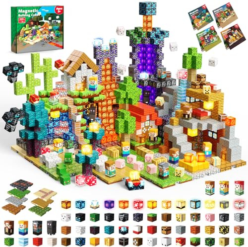 Goody King Magnetische Bausteine 200 Teile + 8 Grundplatten - 4 Themenwelten: Portal, Mineralader, Ruinen & Zimmer, Kreatives Magnetbausteine Konstruktionsspielzeug Geschenk für Kinder ab 4-12 Jahren