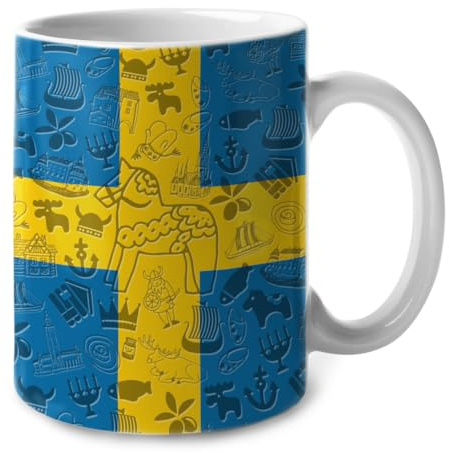 La Suède Avec Son Drapeau Et Ses Symboles Mug À Café Céramique Mug Avec Anse Tasse À Café Pour Travail Cappuccino Espresso Maison 330Ml