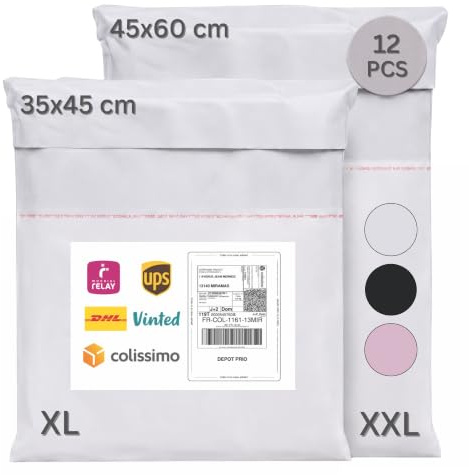 Zenacasa - 12 Bolsas Envio Vinted - XL/XXL - Bolsas Para Envíos Ultra Resistente, Opaca e Impermeable, sobres plastico, Gris claro