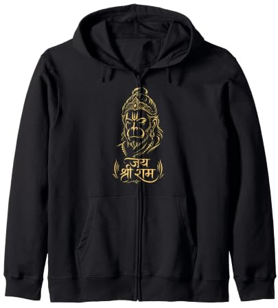 Jai Shree Ram Hanuman Hindu God Faith Devotional Gift Zip Hoodie