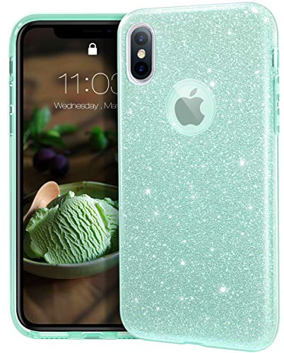 MATEPROX iPhone XS Hülle,iPhone X Hülle, Glitter Schutzhülle Glitzer Bling Handyhülle für 5,8 Zoll iPhone X/Xs-Grün