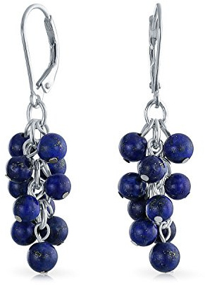 Edelstein Blaue Lapislazuli Trauben-Cluster Perlen-Ohrringe mit Hebelverschluss für Damen .925 Sterlingsilber