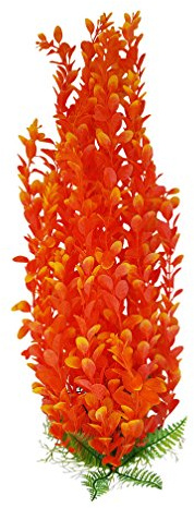 Jumbo Extra Large Orange & Yellow Plastic Tall Aquarium Plant 19-20 Inch (50-52cm) Tall, Orange Seaweed Full Leaf Plant with Weighted Base, Fish Tank or Pond Decoration Ornament