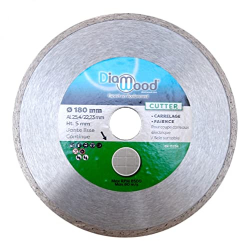 DIAMWOOD - Disque Diamant Carrelage et Faïence pour Meuleuse | Lame Diamantée à Tronçonner | Découpe Parfaite et Professionnelle | Diamètre 180 mm | Alésage 25,4/22,23 mm | Hauteur Jante 5 mm | CUTTER