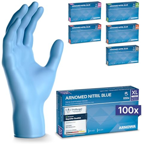 100x ARNOMED® Gants en nitrile taille XL Bleu, Gants à usage unique pour chirurgie & laboratoire, Gants en nitrile sans poudre et sans latex, Moufles en nitrile en XS, S, M, L, XL, XXL | Gants jetables en nitrile sans poudre - Gants de protection jetables en nitrile - Tailles XS, S, M, L, XL, XXL