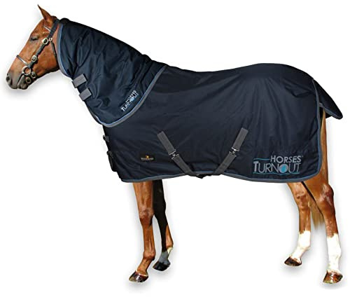 Horses, Coperta da Paddock per Cavallo Turnout 200 gr, Impermeabile, con il Copricollo Staccabile, Resistente, con Cinghie ad Incrocio, Blu 135 cm