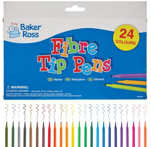 Baker Ross AW345 Großpackung Filzstifte mit feiner Spitze (24 Stück) – unverzichtbar in der Bastelkiste für Kinder zum Malen und Basteln