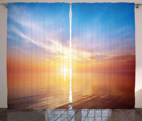 ABAKUHAUS Sonnenaufgang Rustikaler Vorhang, Horizont-Meerblick-Bucht, Wohnzimmer Universalband Gardinen mit Schlaufen und Haken, 280 x 245 cm, Orange und Blau